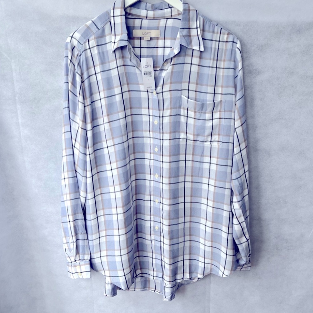Loft Plaid Tunic Rayon Shirt Top flowy fit  M L XL - Picture 7 of 8